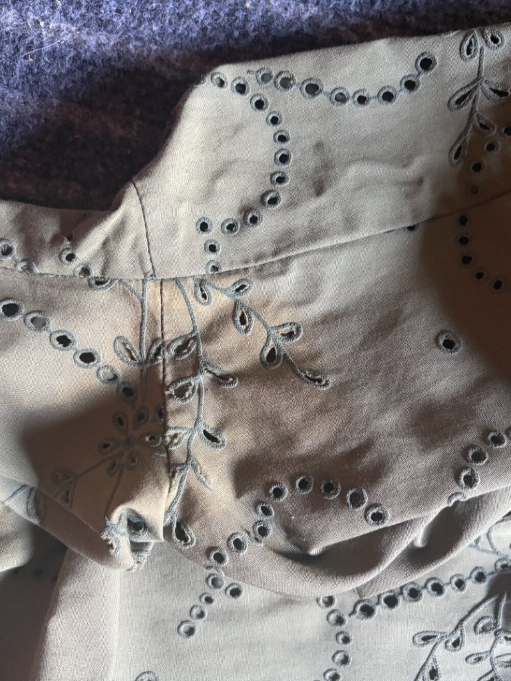 Zara Openwork Embroidered Khaki Mini Dress Size Medium 100% Cotton - Picture 9 of 9